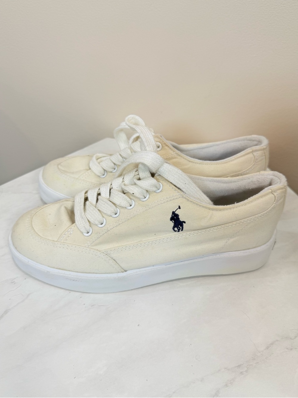 🔥Polo by Ralph Lauren Men’s Low-Top Canvas Sneakers in Cream Size 7 EC🔥